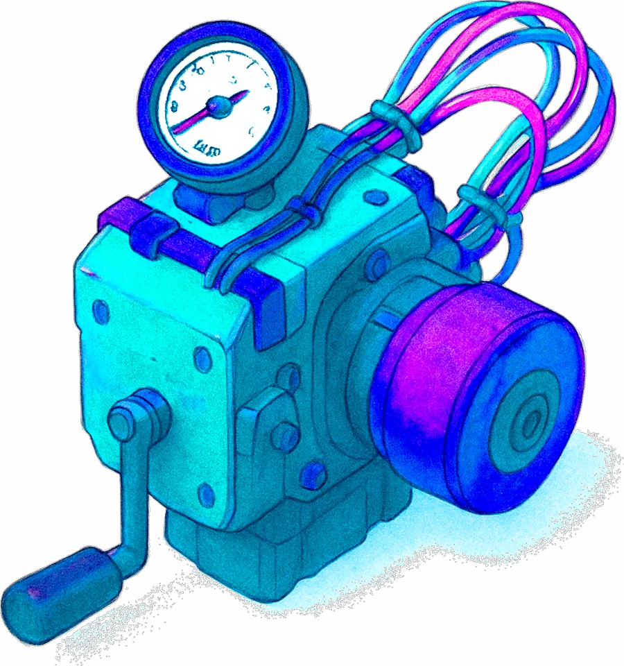Alternator Illustrated machine with gauges and cables, standing for a website kept running