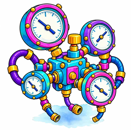 Illustrated machine with several pressure gauges