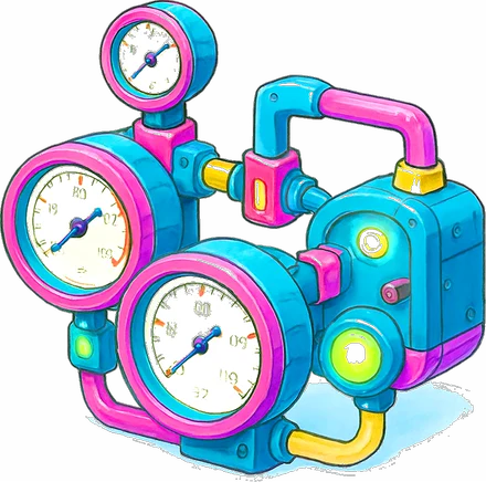 Illustrated gauge machine, standing for website analytics and reporting