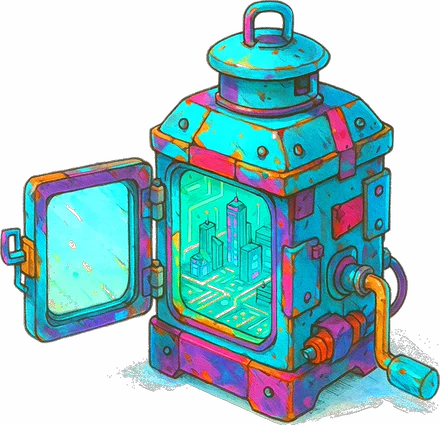 Illustrated lantern machine, standing for managed hosting that keeps the lights on