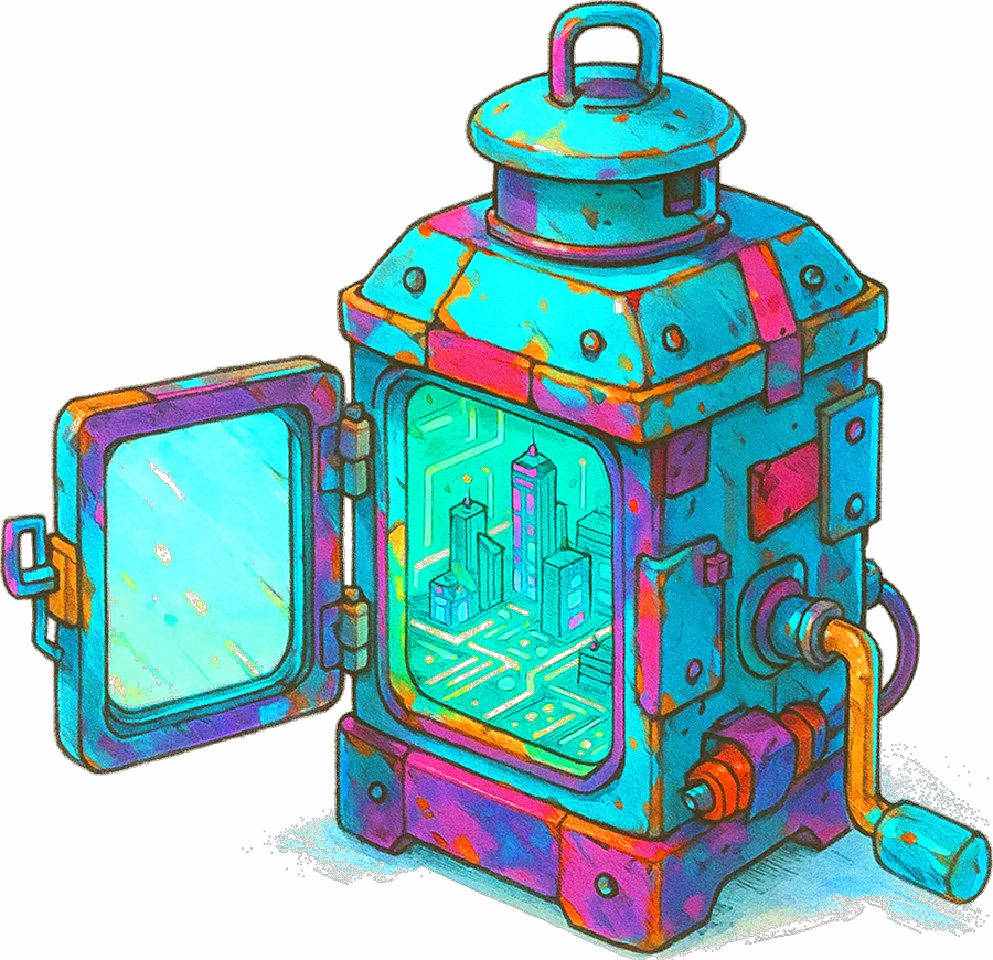 Illustrated lantern machine, standing for managed hosting that keeps the lights on