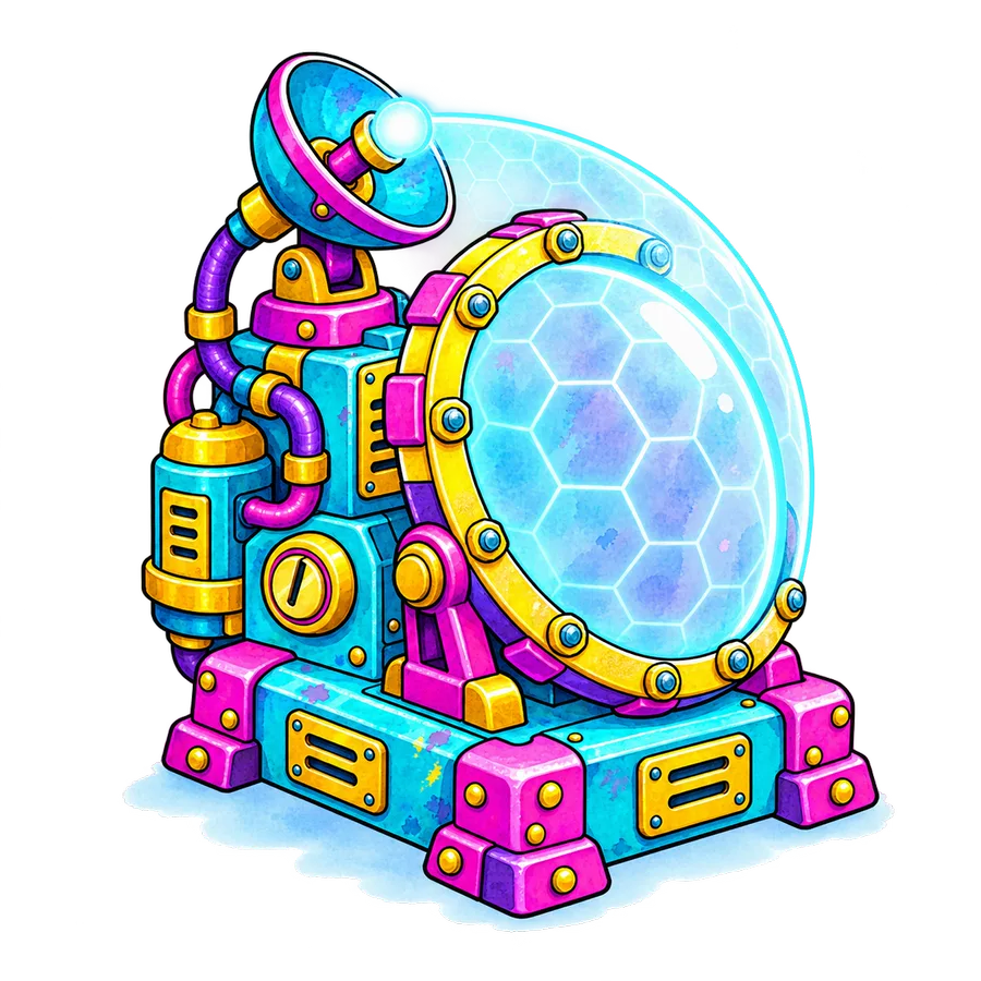 Illustrated shield machine, standing for WordPress security and protection