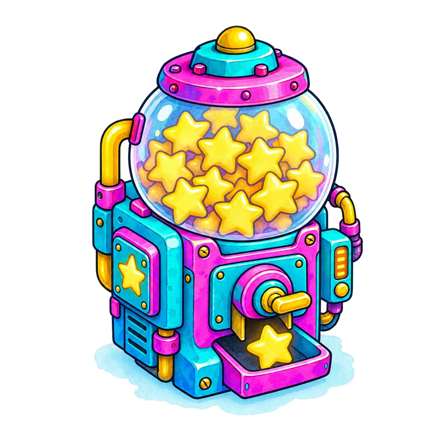 Illustrated star dispenser machine, standing for customer reviews and reputation