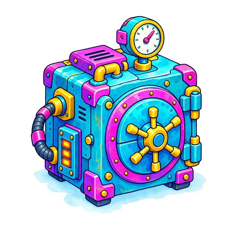 Illustrated vault machine, standing for website backups and safe recovery