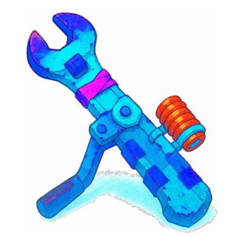Illustrated wrench machine, standing for website maintenance and repairs