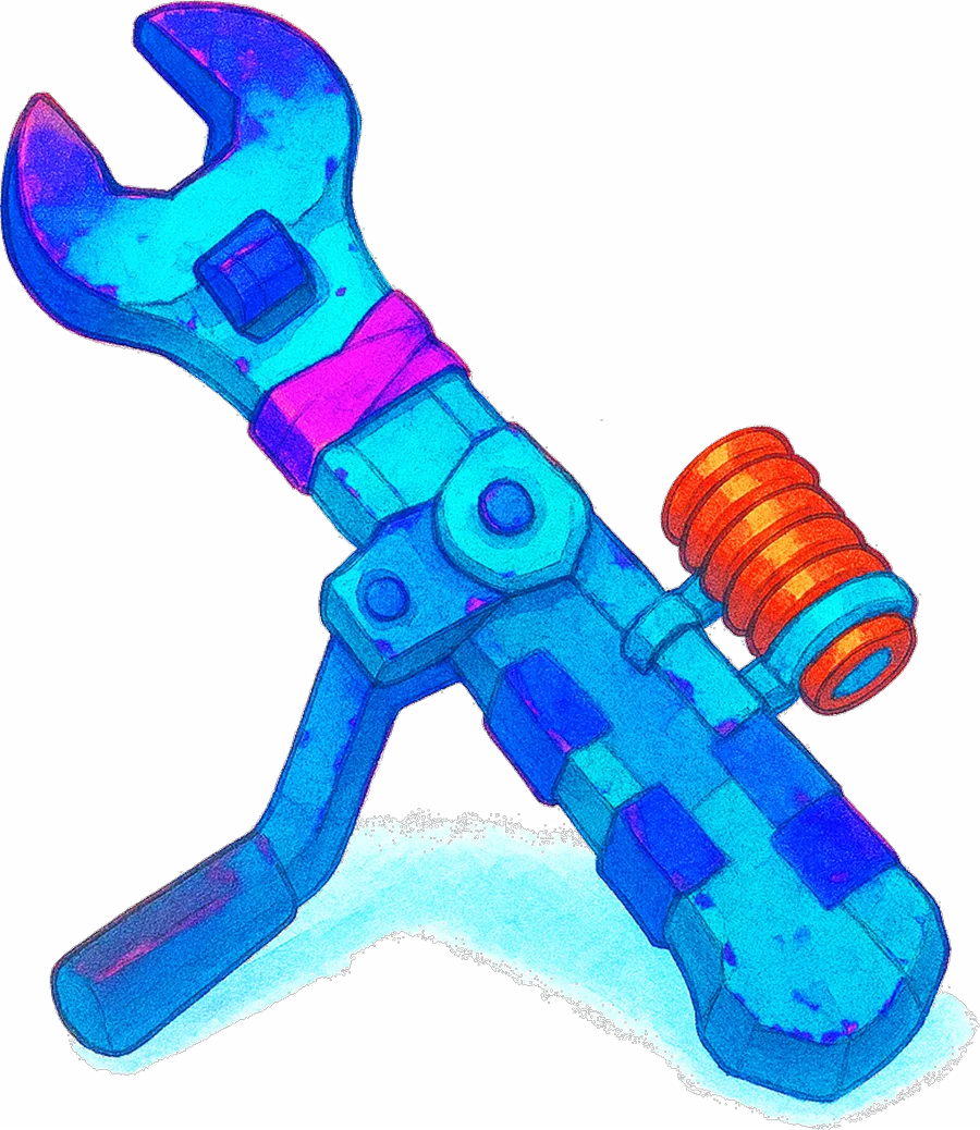 Illustrated wrench machine, standing for website maintenance and repairs