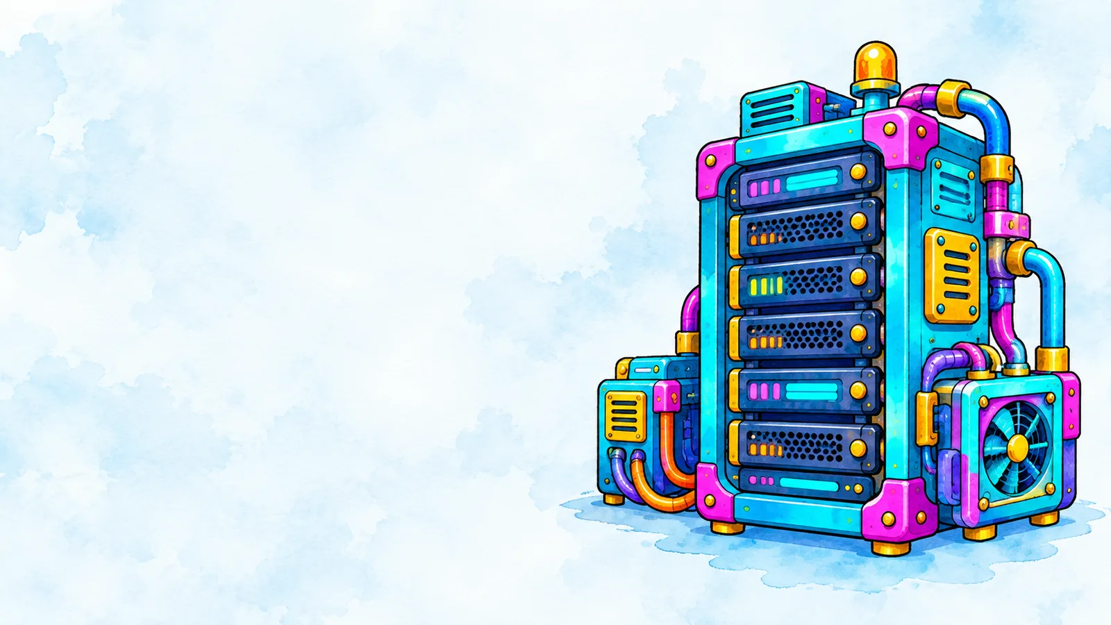Hdr Hosting Article header: illustrated server rack machine, for hosting articles