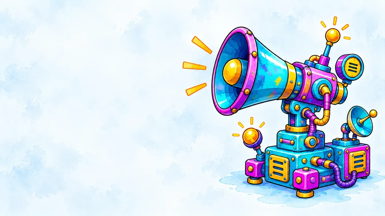 Article header: illustrated megaphone machine, for marketing articles