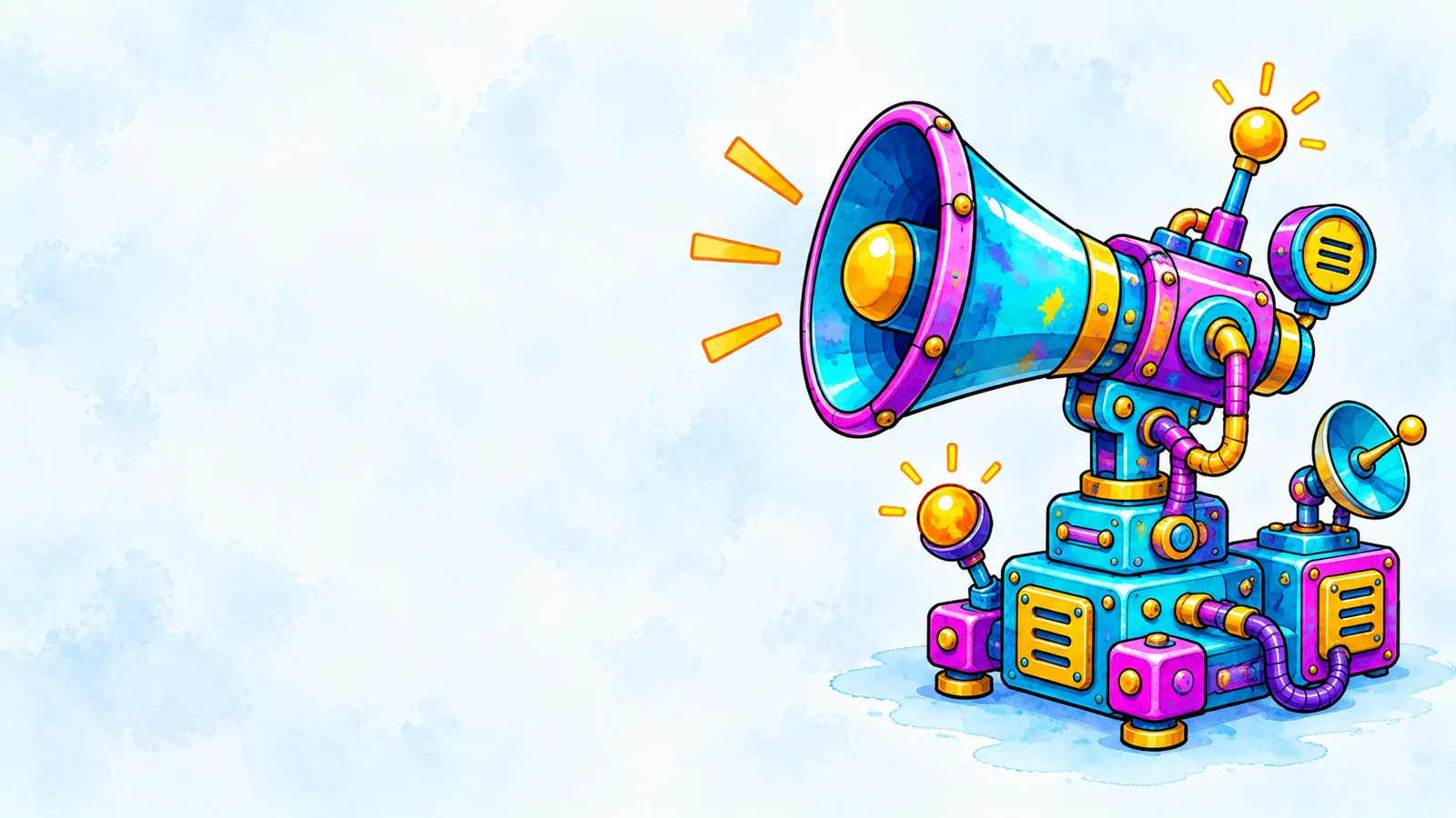 Hdr Marketing Article header: illustrated megaphone machine, for marketing articles