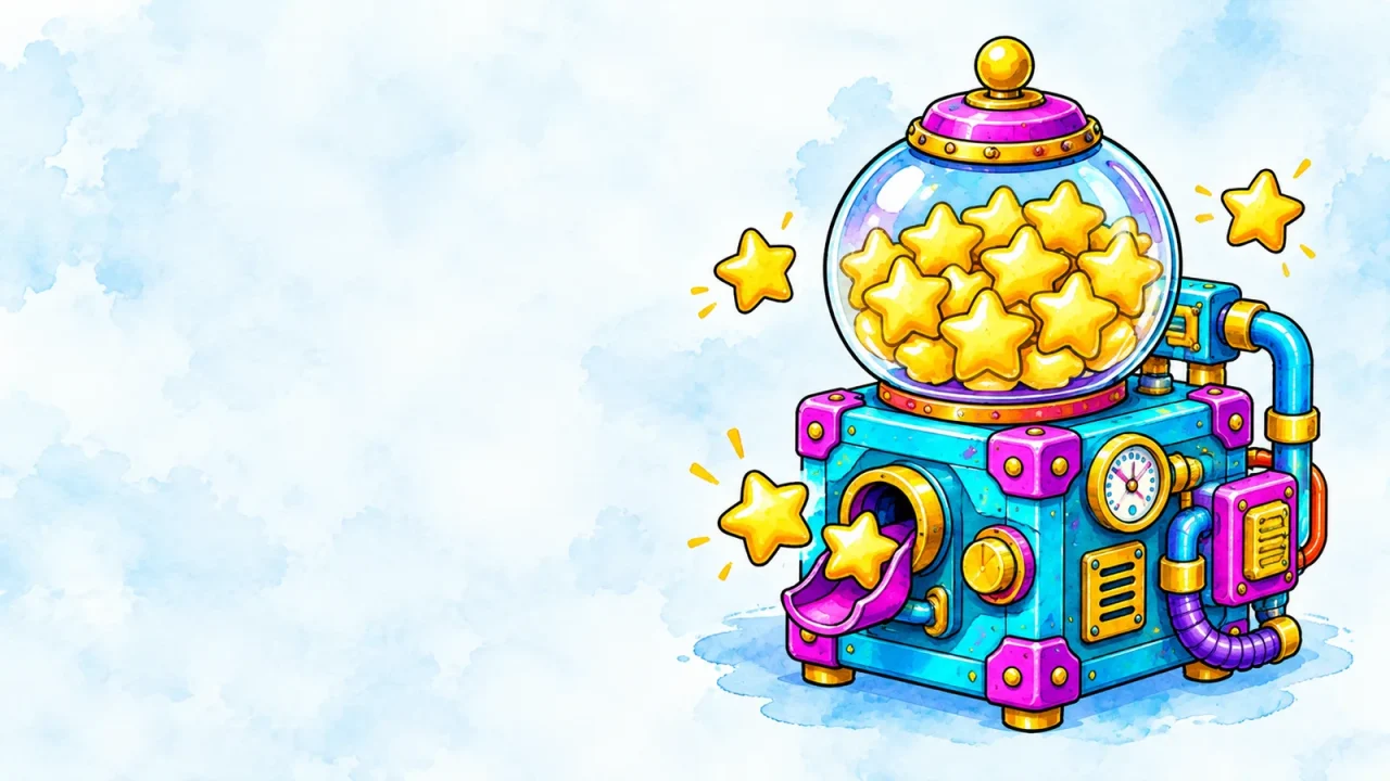 Article header: illustrated star dispenser machine, for reviews and reputation articles