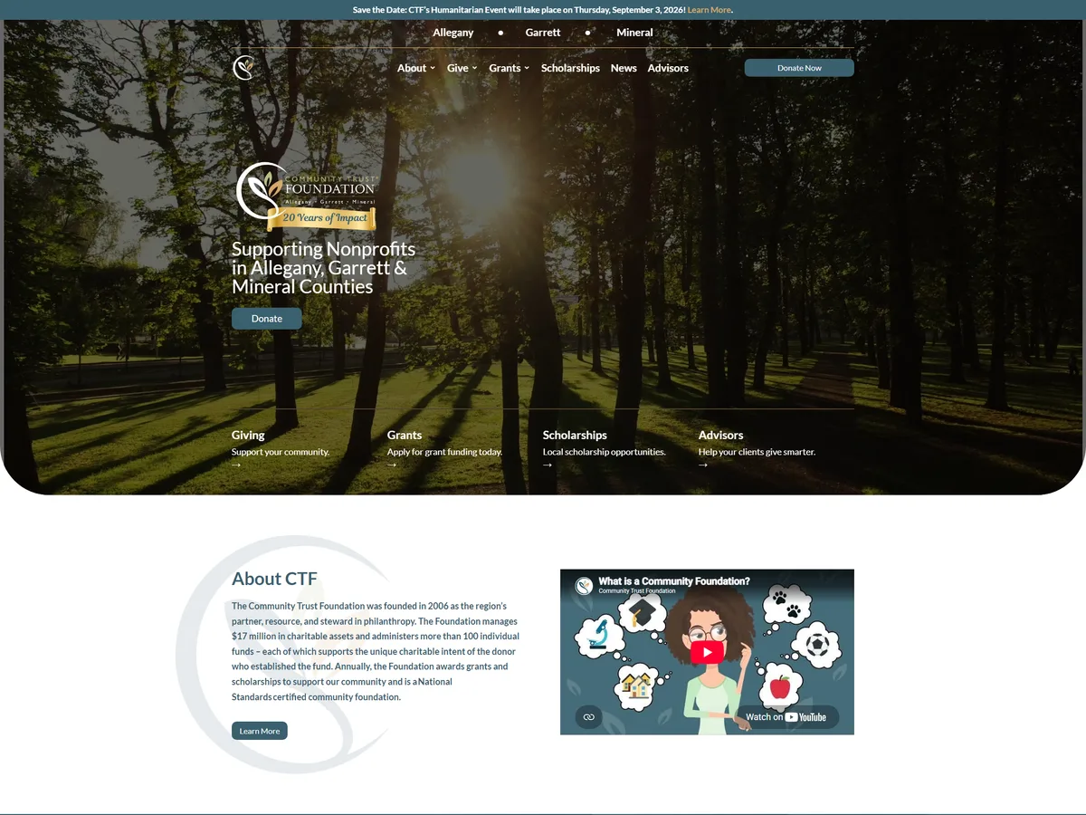 Website homepage designed by Slight Revision for a community foundation