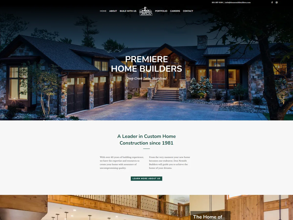 Website homepage designed by Slight Revision for a custom home builder