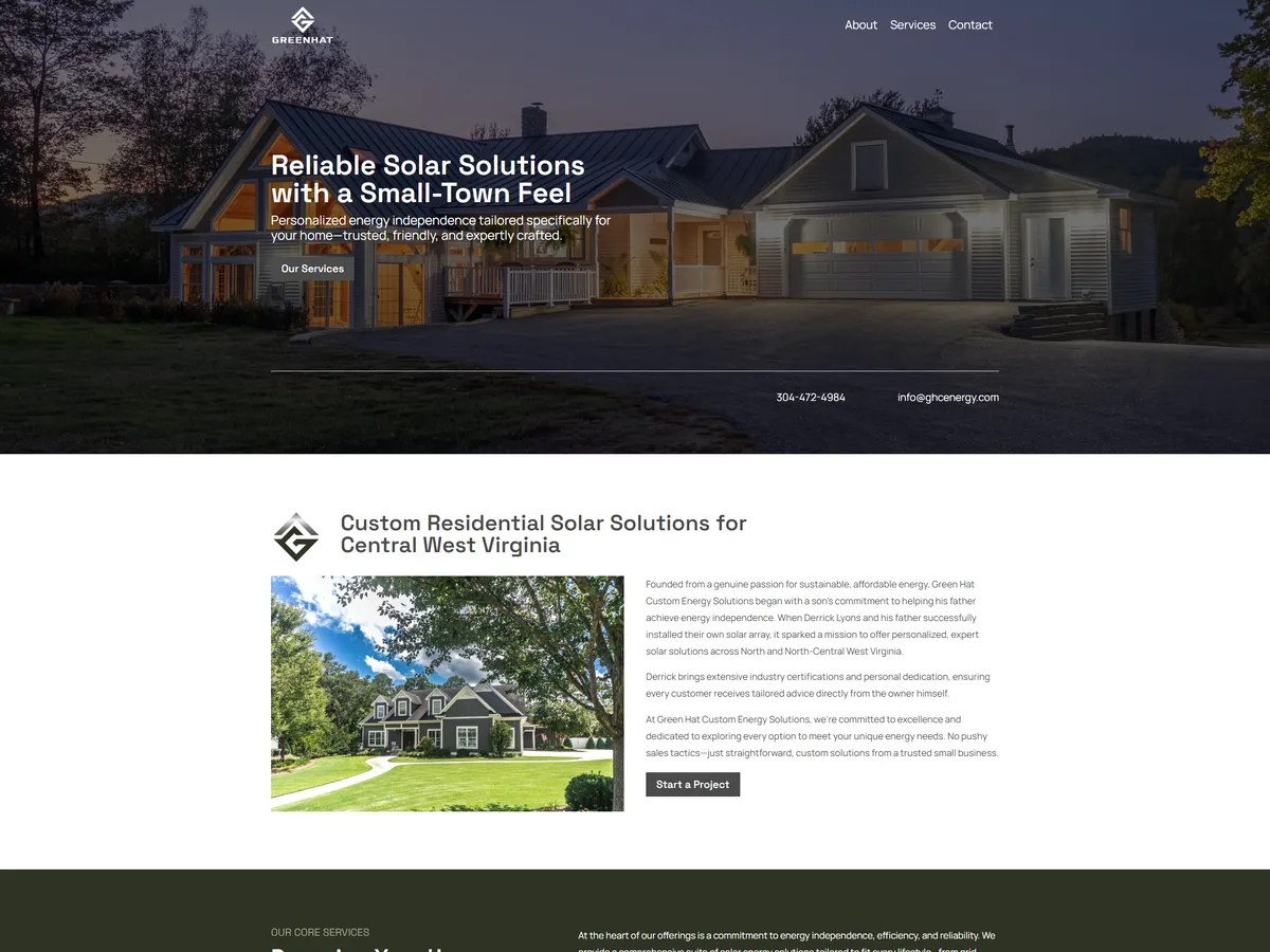 Website homepage designed by Slight Revision for a residential solar installer