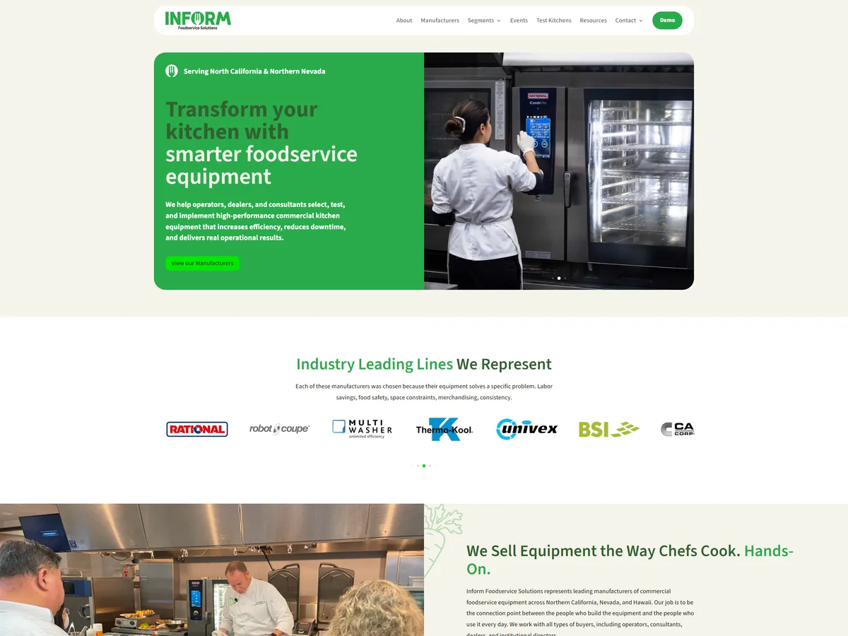 Website homepage designed by Slight Revision for a foodservice equipment dealer
