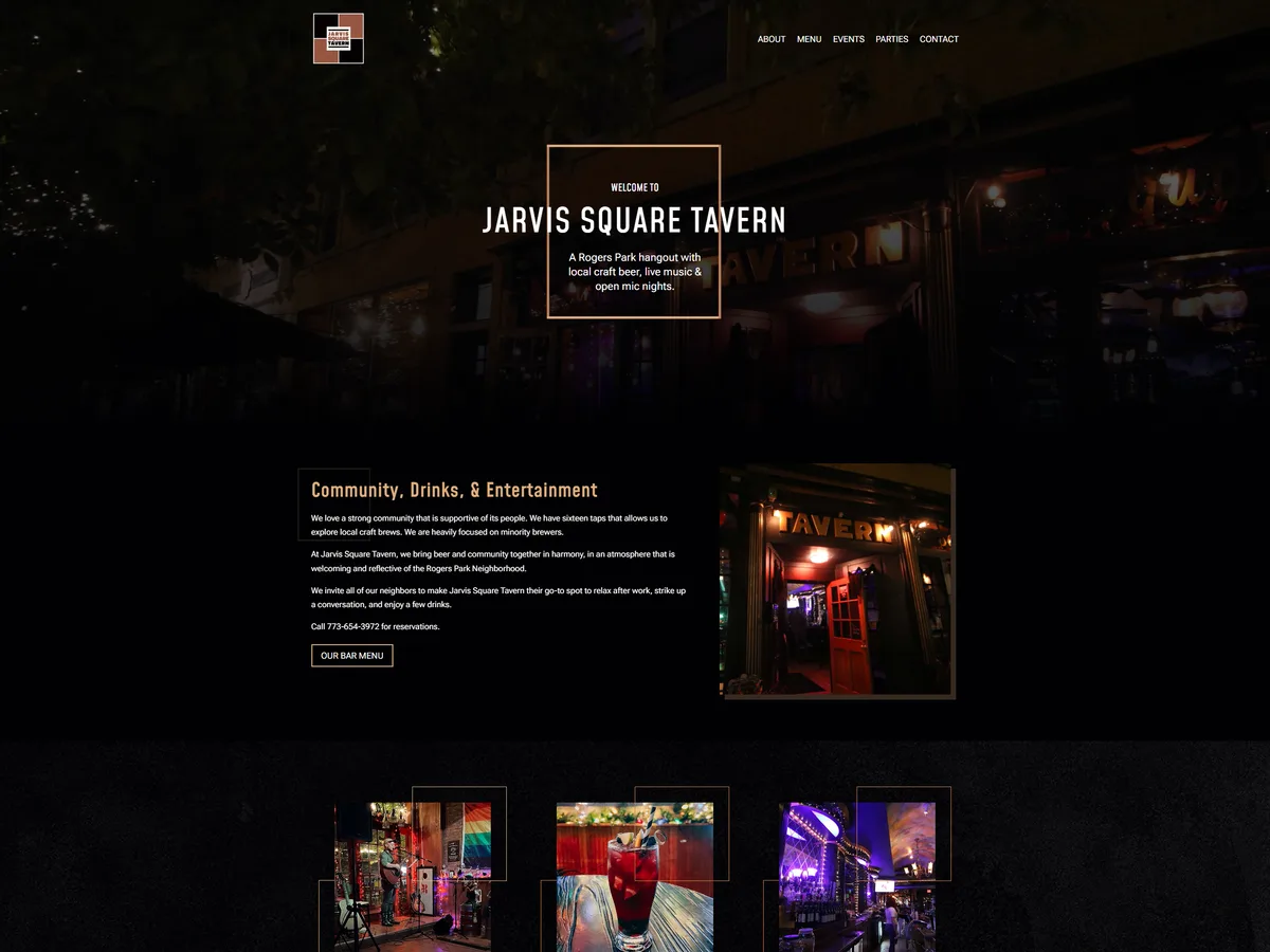 Website homepage designed by Slight Revision for a tavern and event venue