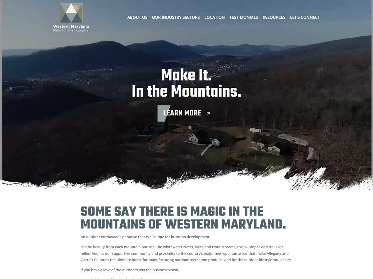 Website homepage designed by Slight Revision for a regional tourism and business organization