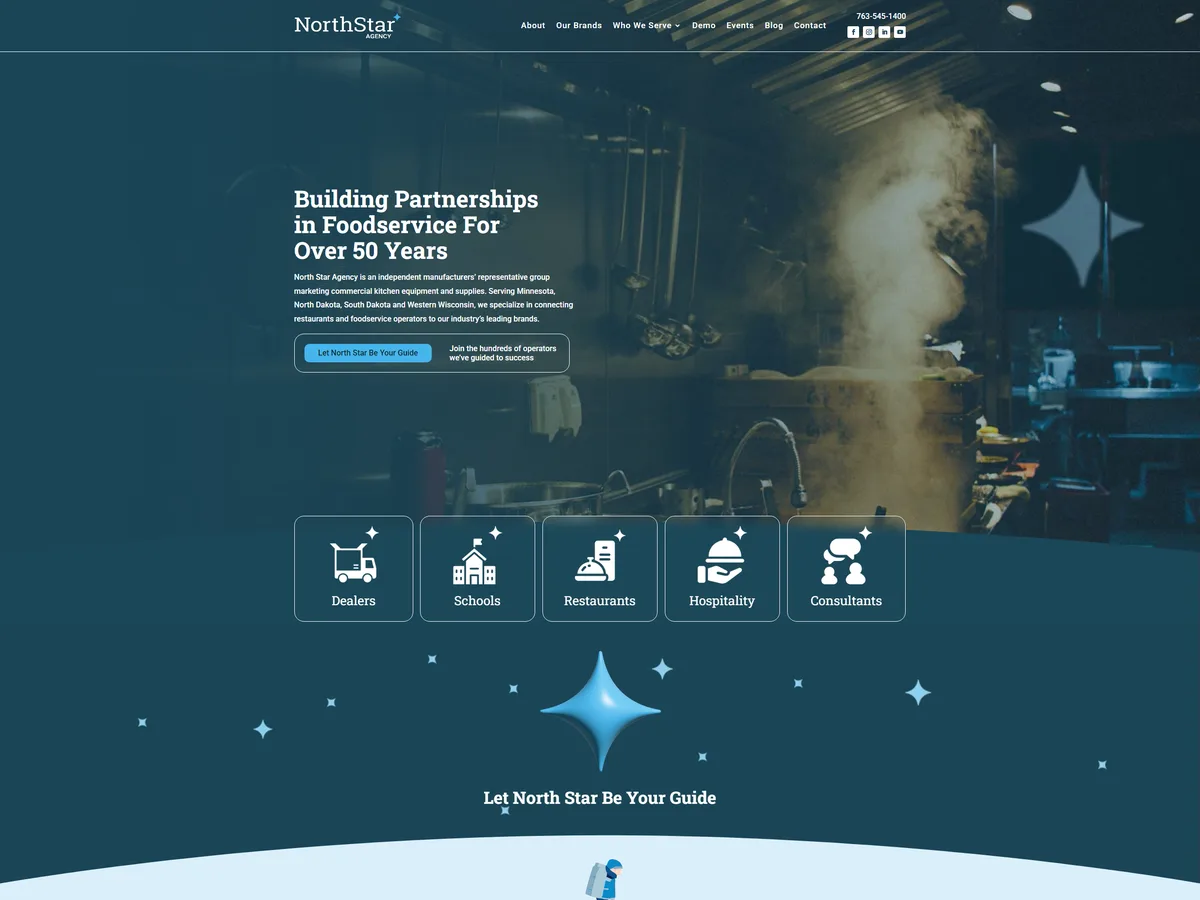 Website homepage designed by Slight Revision for a foodservice sales agency