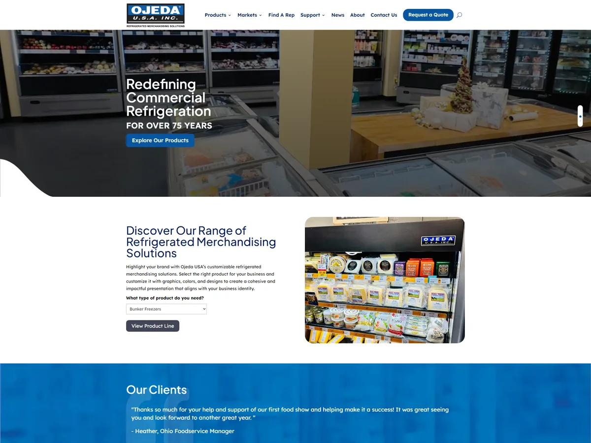 Website homepage designed by Slight Revision for a commercial refrigeration company