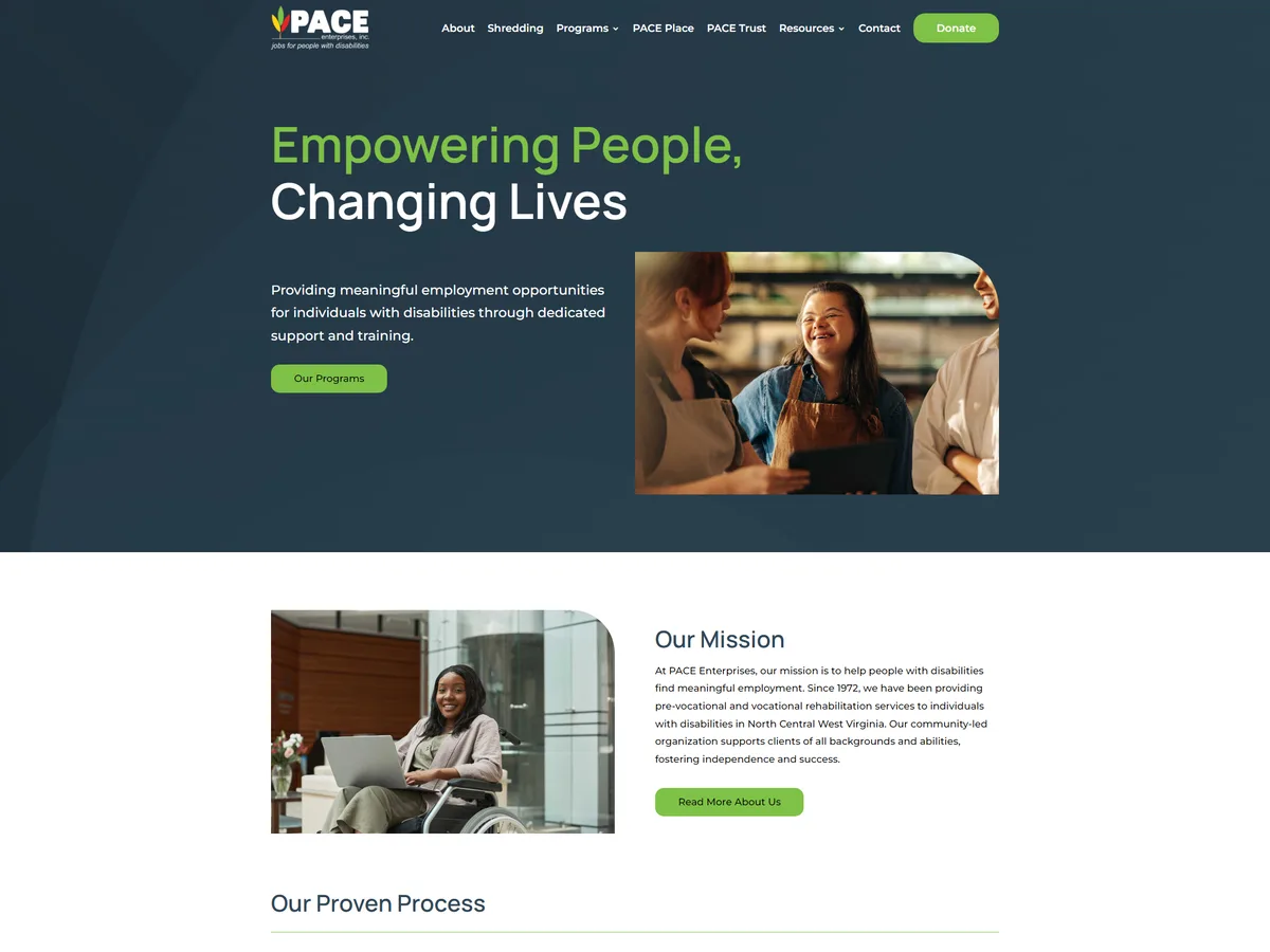 Website homepage designed by Slight Revision for a nonprofit employment services organization
