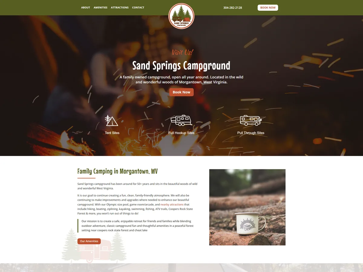 Website homepage designed by Slight Revision for a family campground